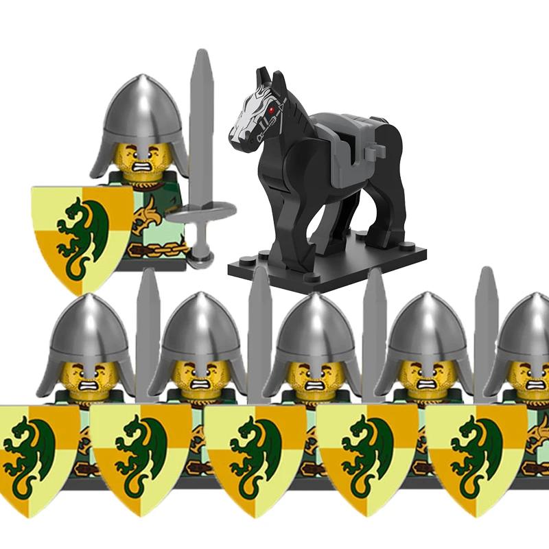 MOC Medieval Lion King Castle Knight Building Blocks Figure Accessories War Horse Cavalry Warrior Crusaders Toy Gift Bricks N029