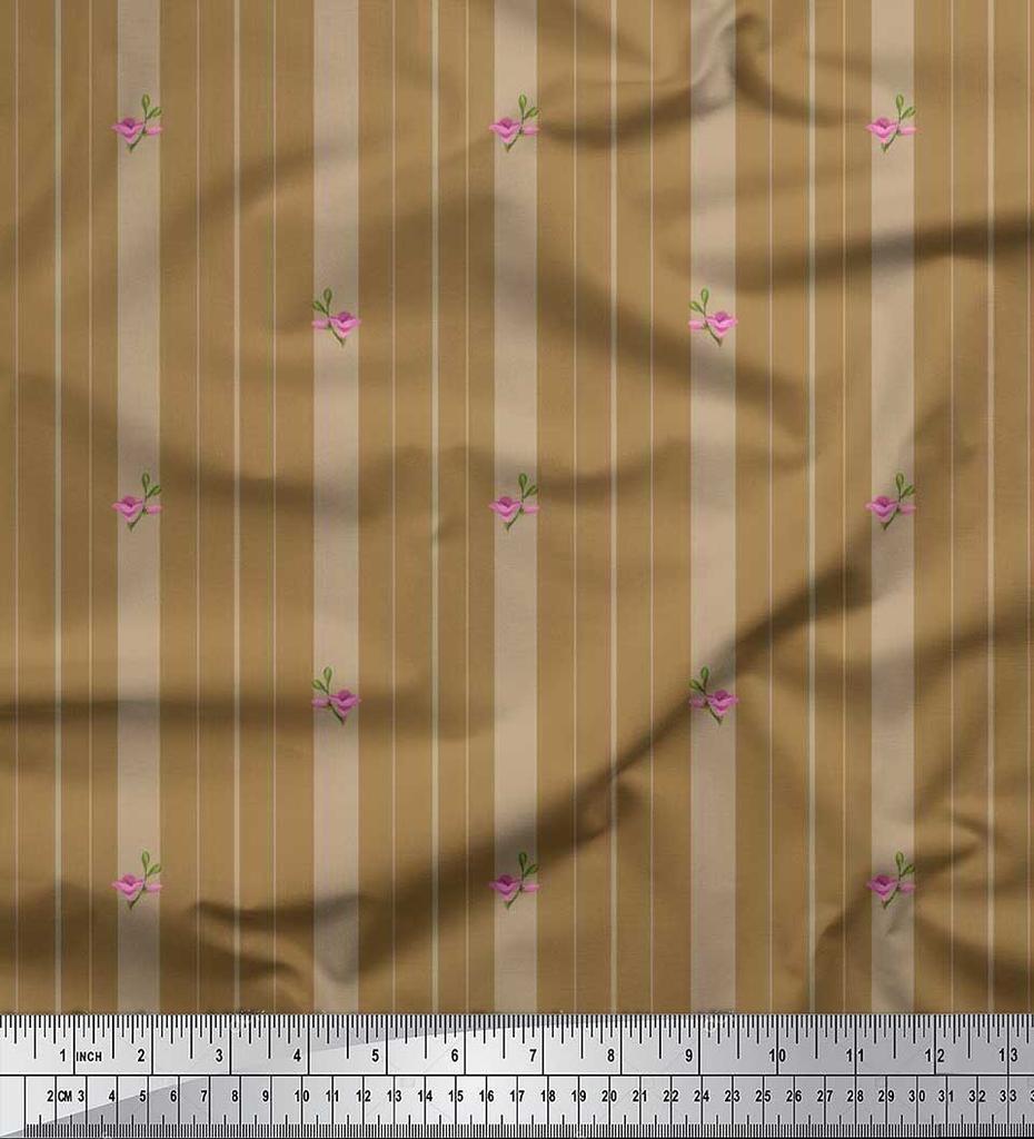 Soimoi Japan Crepe Satin Fabric Artistic Floral & Stripe Fabric Prints By metre 42 Inch