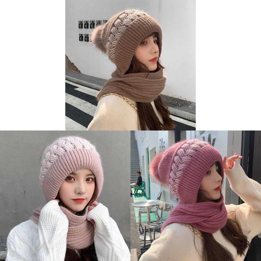 Korean Style Knit Hat With Scarf For Winter Warmth And Windproof Protection