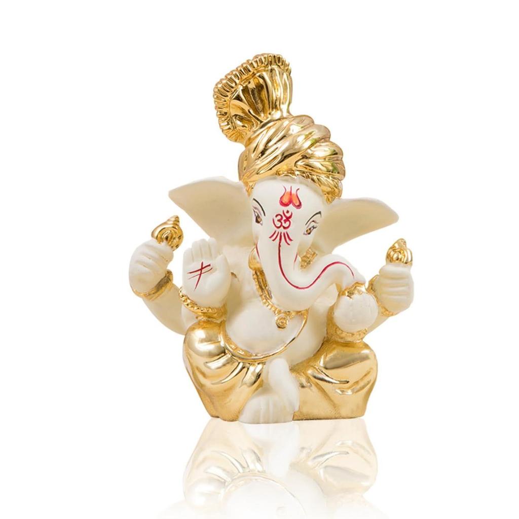 Ganesha Gold Plated Idol for Car Dashboard Ganesha Murti Ganpati Idol for Home Decor Puja Lord Ganesh Statue Gift