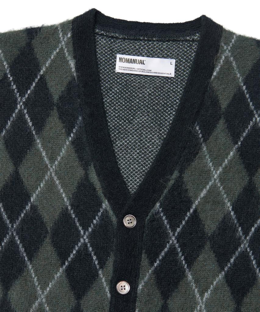 Nomanual Argyle Hairy Cardigan - Khaki