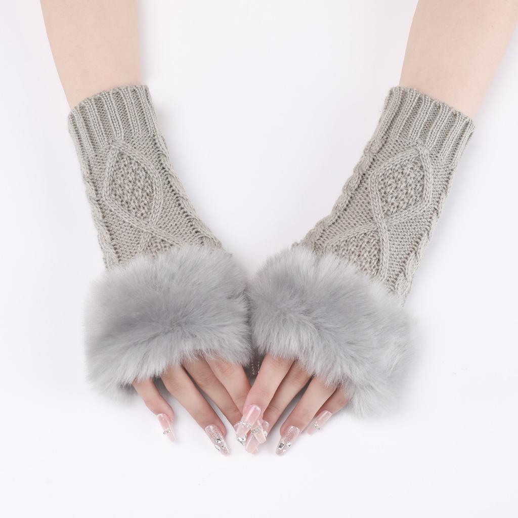 Diamond Shaped Short Gloves for Women Knitted Warm Half-finger Arm Sleeves