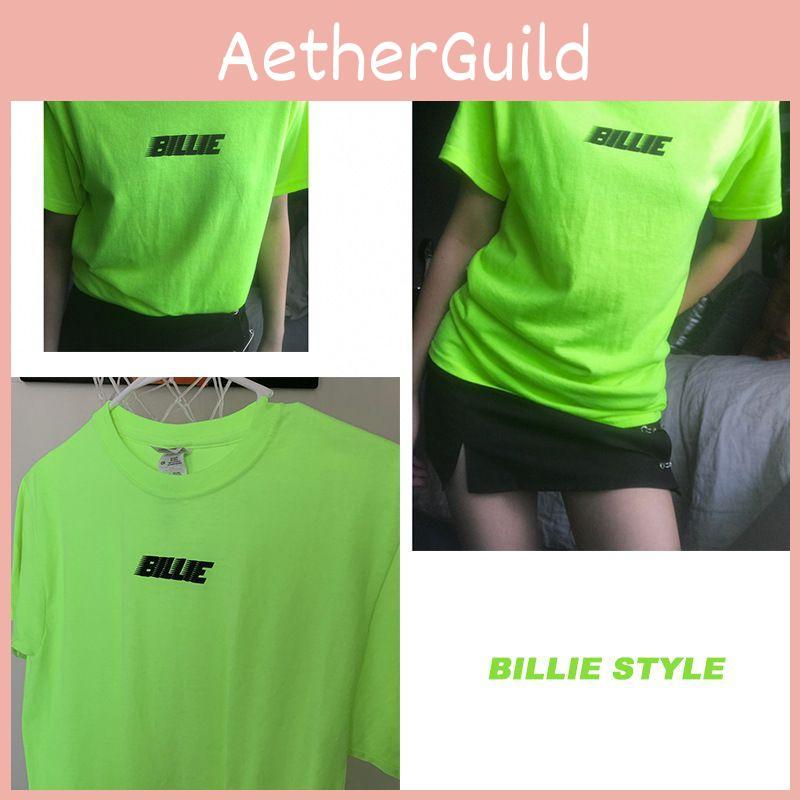 Billie Eilish Print Short Sleeve Crew Neck Tshirt For Women Summer Tops In Fluorescent Green