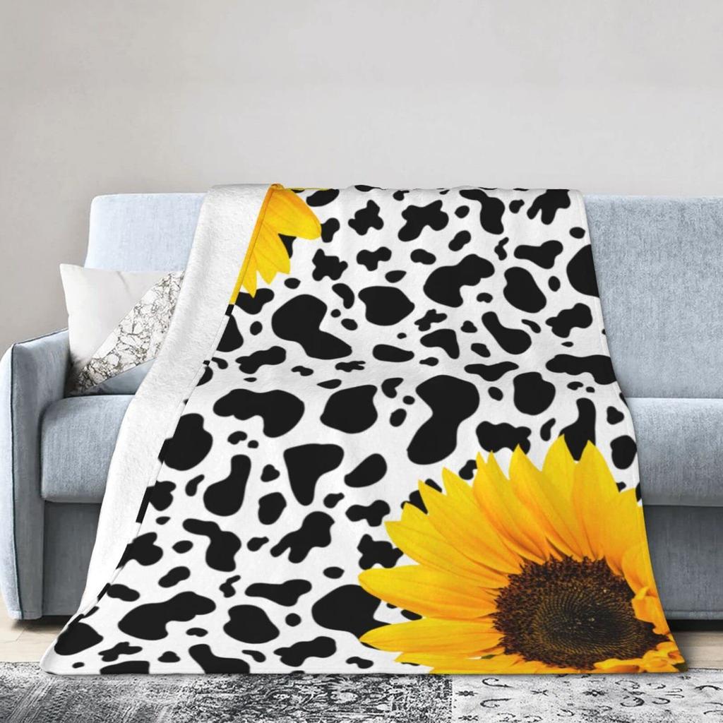Sunflower-colored cow milk Printed Blanket for Sofa Bed Travel Camping Living Room Office Conditioning Blanket
