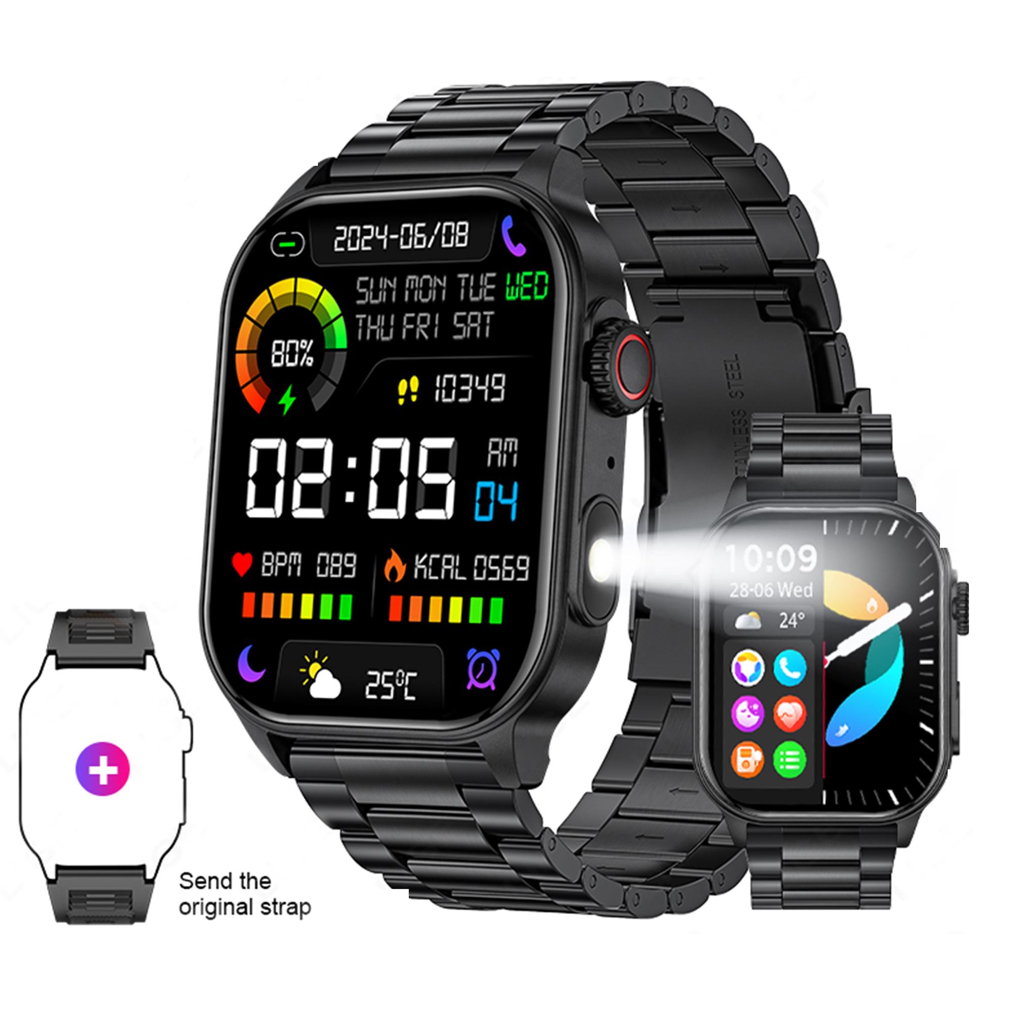 

LIGE KM02 Мужские часы с фонариком на открытом воздухе IP68 Водонепроницаемые умные часы Мужские спортивные умные часы с пульсометром Steel strap чёрный