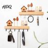 Entryway Key Storage Rack Wooden Holder with 6 Hooks Decorative Organizer No Drill Hook Rack Easy Wall Mount Installation Hanger for Home