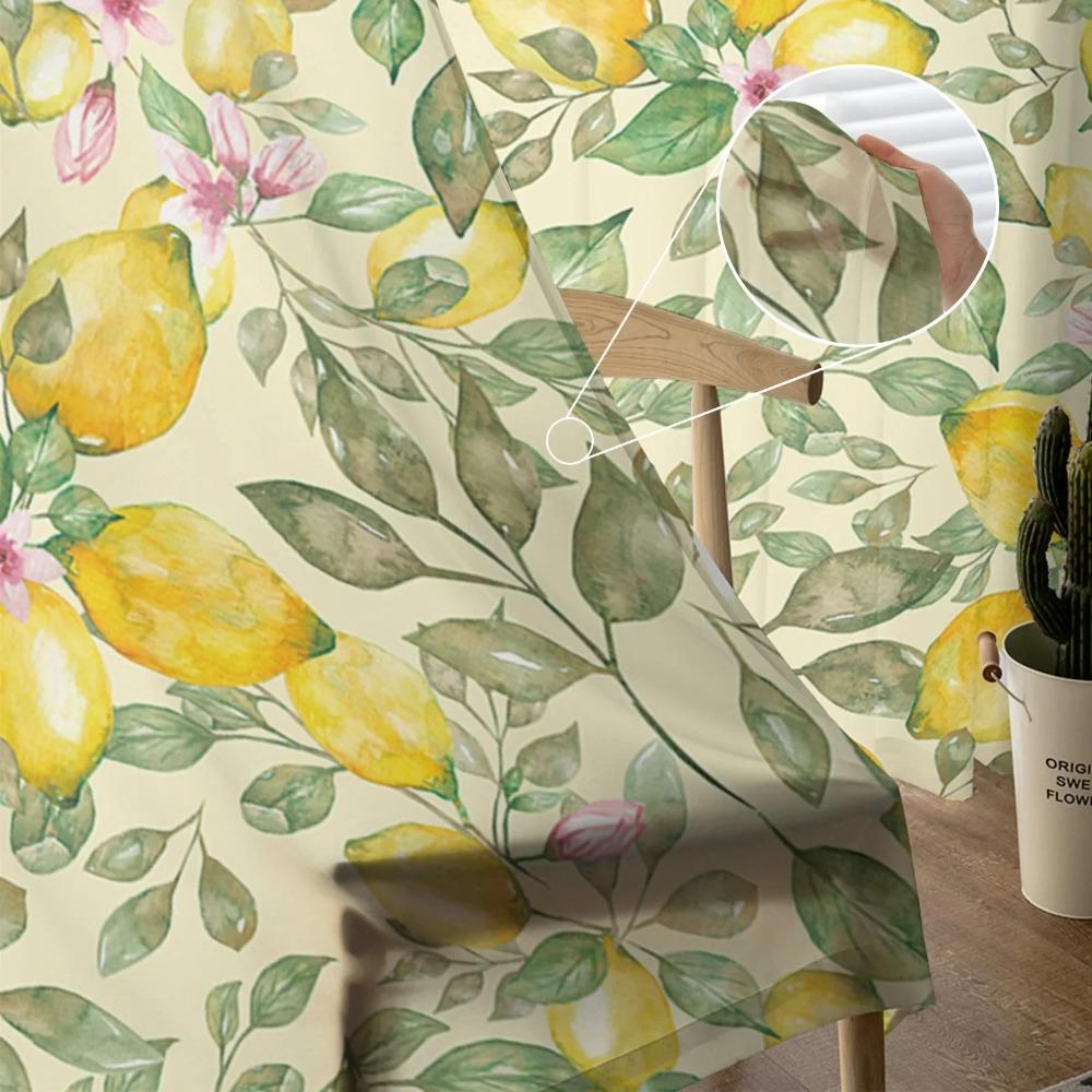 Fruit Watercolor Lemon Pink Flower Sheer Curtains for Living Room Decoration Window Curtain Kitchen Tulle Voile Organza Drapes