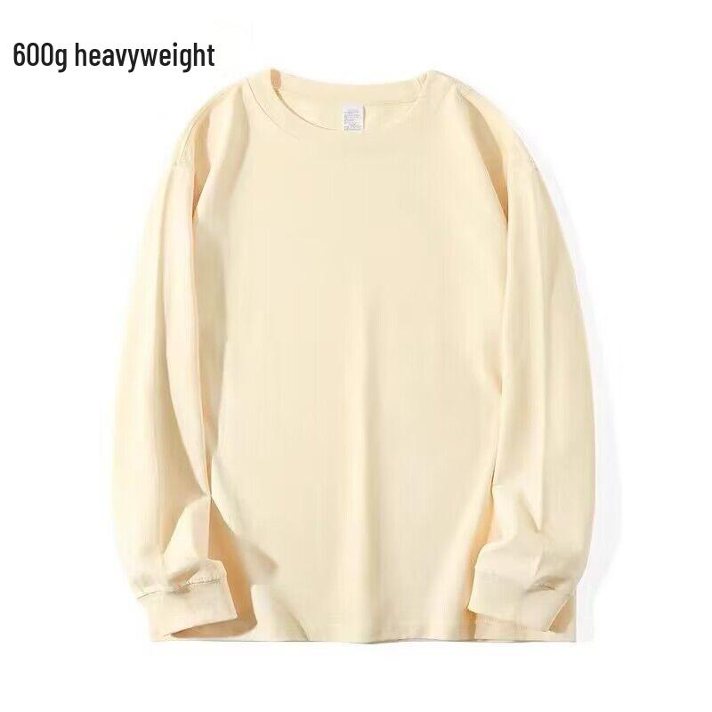 600G Heavyweight Men's Loose Fit Pure Cotton Long Sleeve T-Shirt - Small Neckline, High Gram Weight, Autumn/Winter.