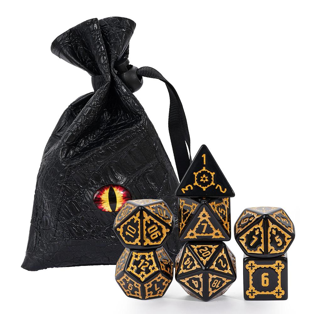 Cusdie 25mm Riesige DND Würfel Schlossmuster Harz Polyedrisches Würfelset mit Lederbeutel für D&D Pathfinder Rollenspiel Brettspiele