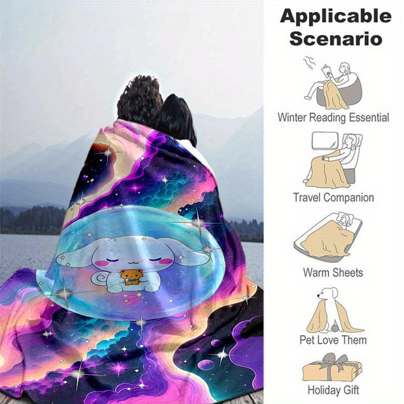 1pc. Cute Cartoon Elephant with Teddy Bear Galaxy Print Blanket - Home Office Outdoor Gift Suitable for Al