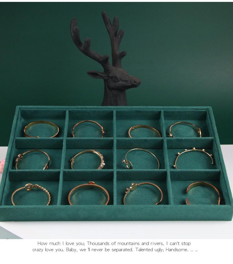 Velvet Dark Green Jewelry Display Tray for Rings, Necklaces, and Earrings