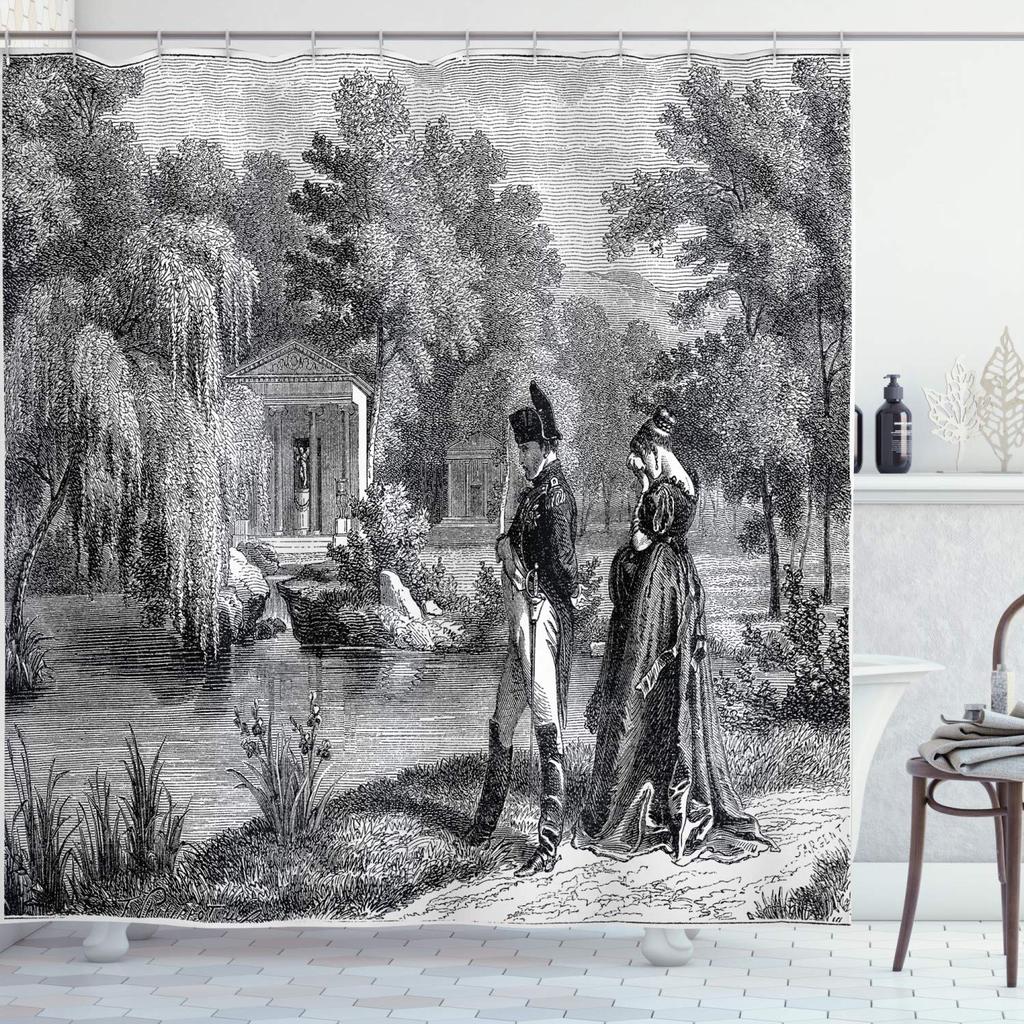 Jugendstil Dame Duschvorhang, Ästhetische Kunst Tageszeiten, Nachtruhe, Abendliche Träumerei, Morgendämmerung, Morgen erwachen Badezimmer-Set