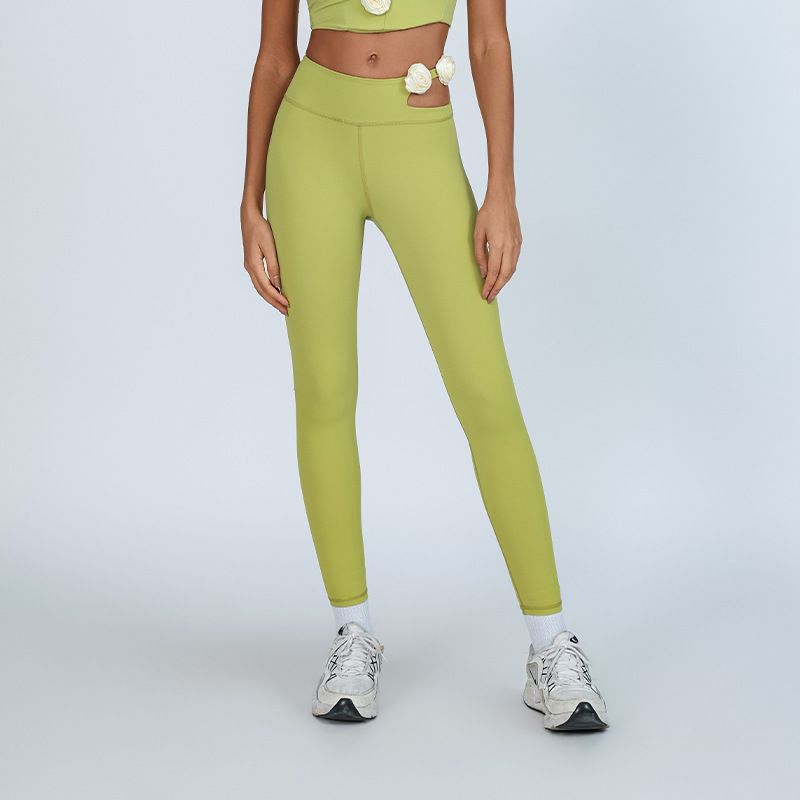 

Export New Arrival Three-Dimensional Flower Tight High Waist Shaping Peach Slim Fit Fitness Sports Yoga Pants Yellow-Green L