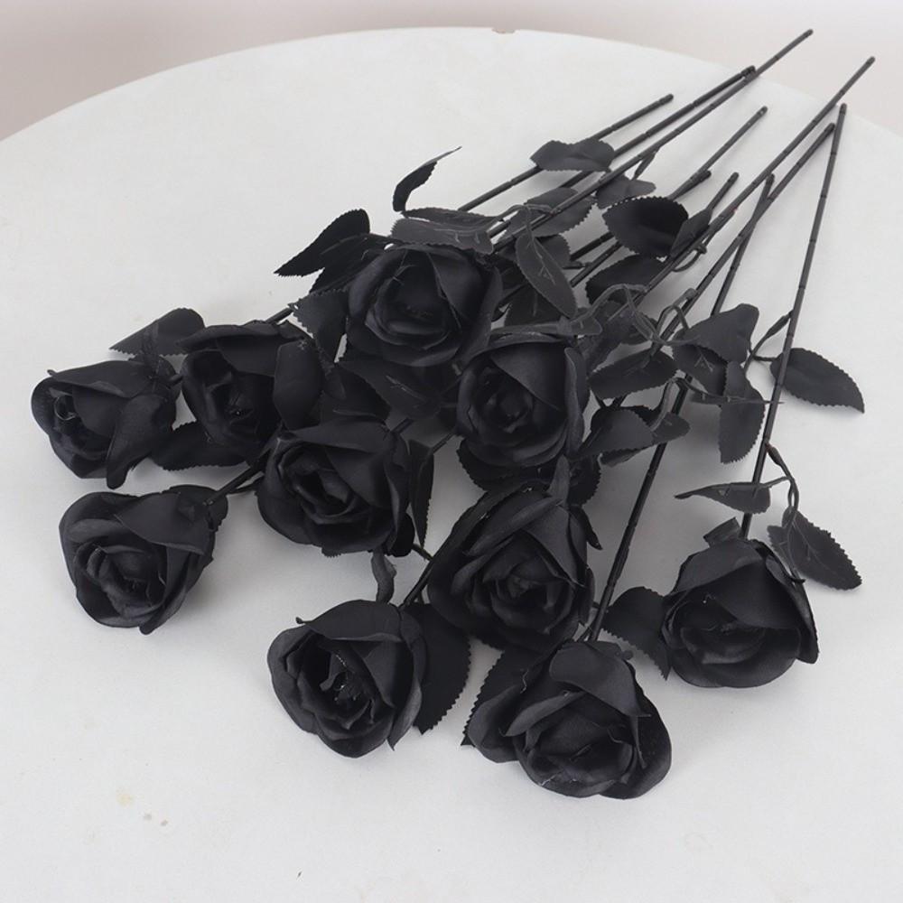 Black and White Roses Cemetery Roses Long Stem with Leaves Black Bouquet