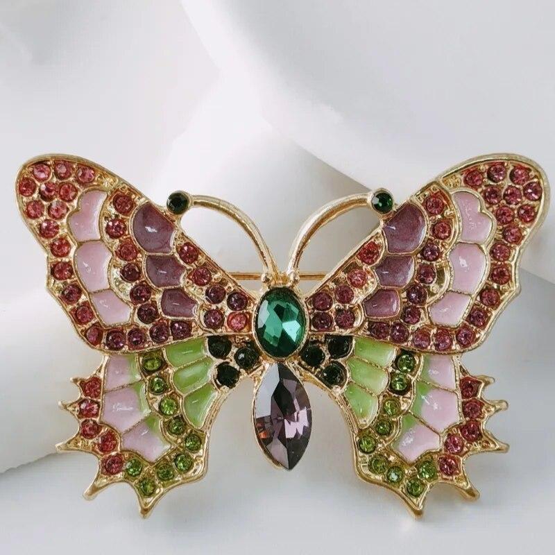 Trendy Multicolour Alloy Butterfly Brooches For Women Metal Crystal Insect Brooch Party Birthday Winter Zircon