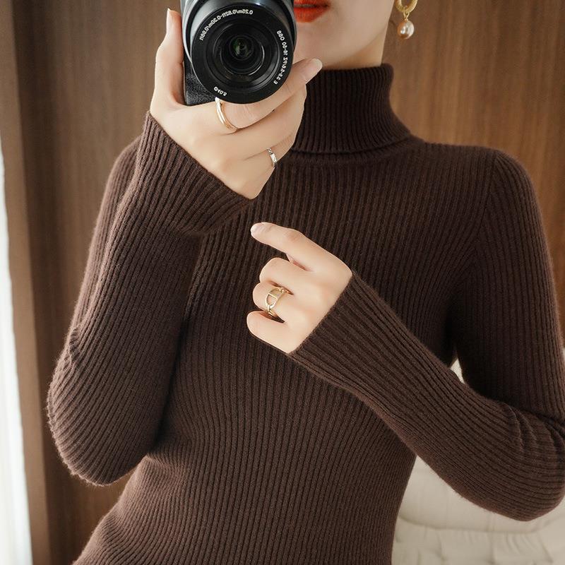 Autumn Winter High Neck Sweater for Women Slim Fit Base Pullover Top Solid Long Sleeve Pit Striped Knit Sweaters