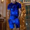 Men's Graphic Optical Illusion 2pcs Tees Sets Matching Sets Short Sleeve Short Pants Crew Neck  Daily 3D Print Spring & Summer Blue Red Green