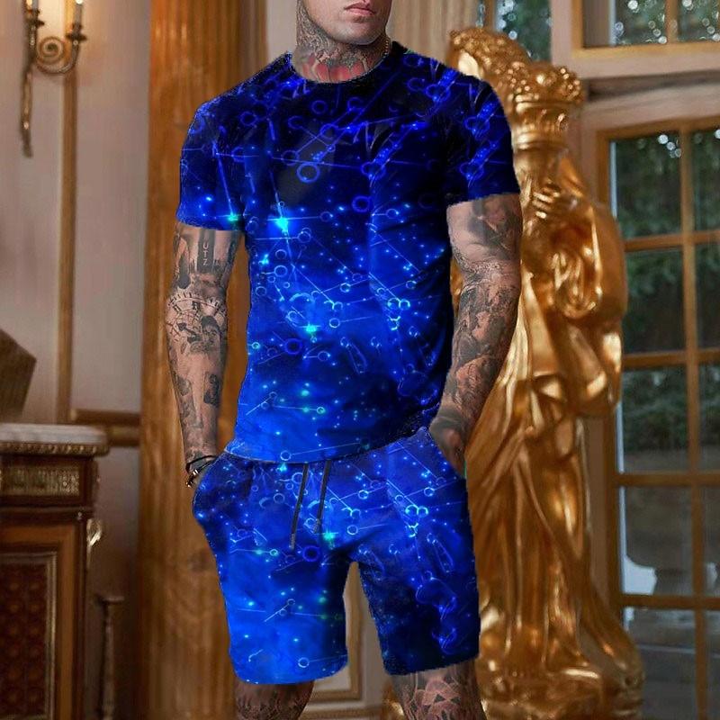 

Men s Graphic Optical Illusion 2pcs Tees sets Matching Sets Short Sleeve Short Pants Crew Neck Daily 3D Print Spring & Summer Blue Red Green XL