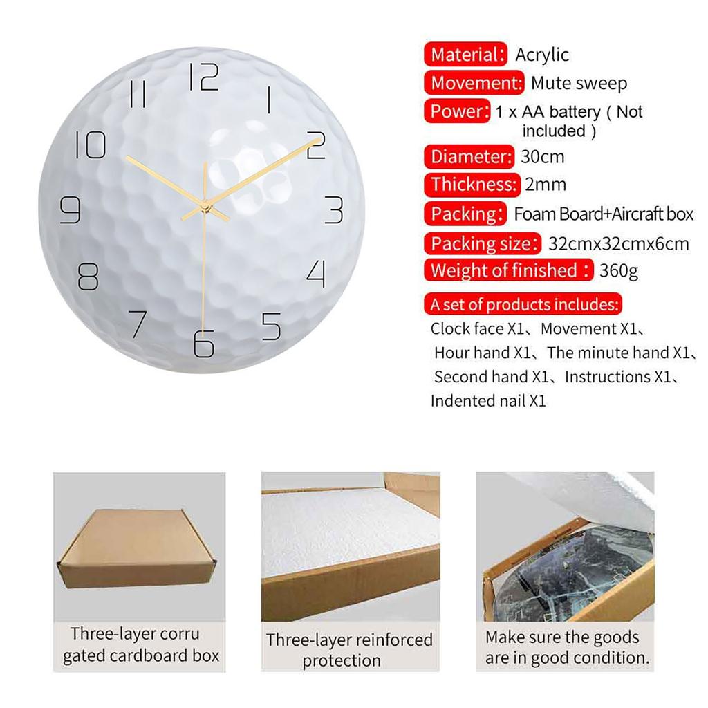 Acrylic Wall Clock with Multisport Ball Design - Quartz Movement, Battery Operated, Decorative for Home, , Room