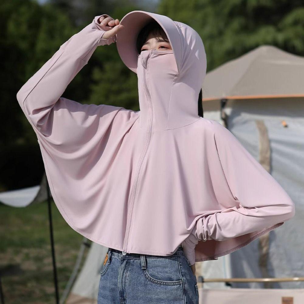 Long Sleeve Sunscreen Hoodie Large Brim Hat Ice Silk Short Jacket Sweet Outdoor Riding Cape Ladies