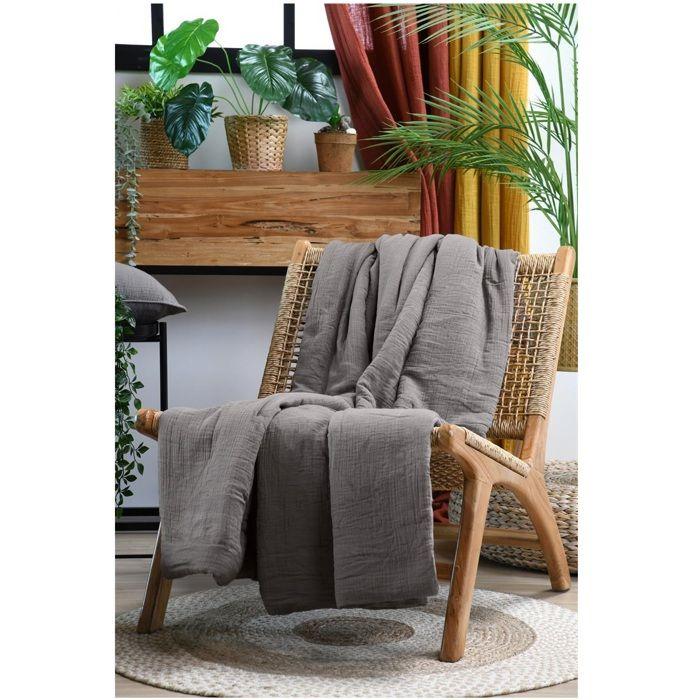 Plaid ou Edredon - Colors taupe - 125 x 150 cm - Double gaze de coton - Doux et élégant