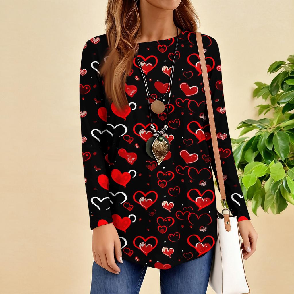 Women's Loose Round Neck Raglan Sleeve Printed Long Sleeve T-Shirt Pullover