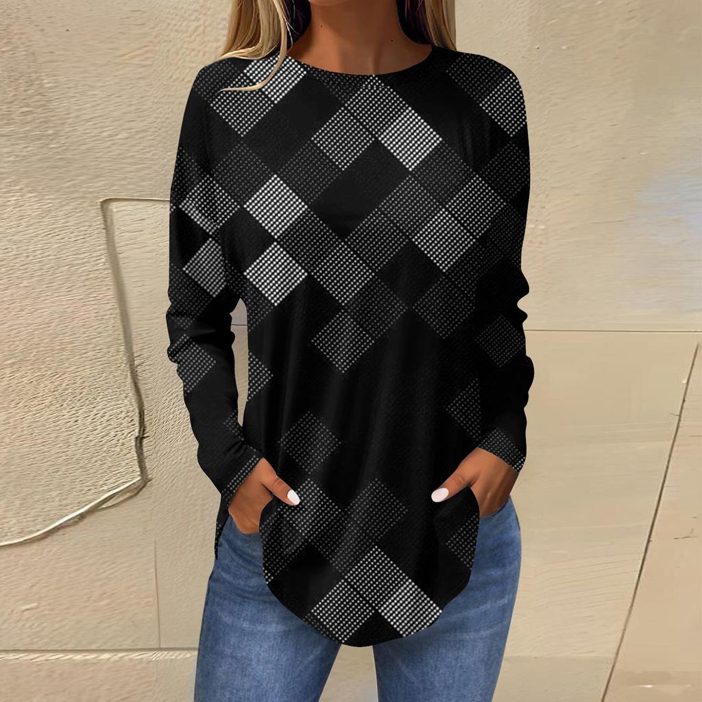 Modisches, lässiges, langärmliges Oberteil mit Rundhalsausschnitt und Aufdruck für Damen