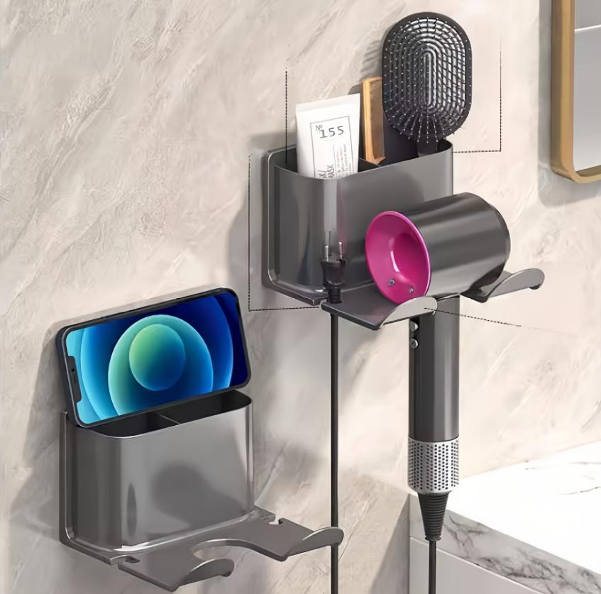 Hair Dryer Holder - Wall-mounted Electric Hair Dryer Stand Without Drilling Holes - Toothbrush Comb Holder