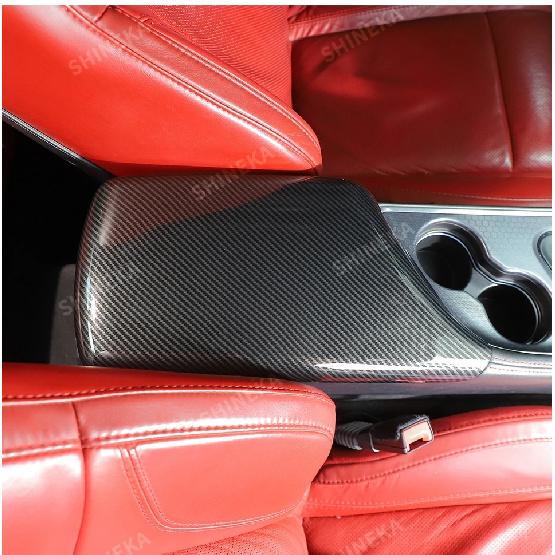 SHINEKA ABS Carbon Fiber Armrest Box Panel Decoration Cover for Dodge Challenger 2015 Up Car Interior Accessories