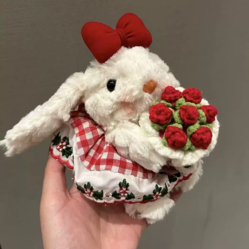 Dopamine Grid Rabbit Soft Toy Keyring With Colorful Bow For Collectors