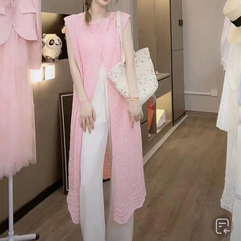 Fashion Knitted Cardigan Sleeveless Lace Dress Retro Hollow Out Sun Protection Women Cross Covers Up Summer Elegant Top Thin Korean Shirt Clothing
