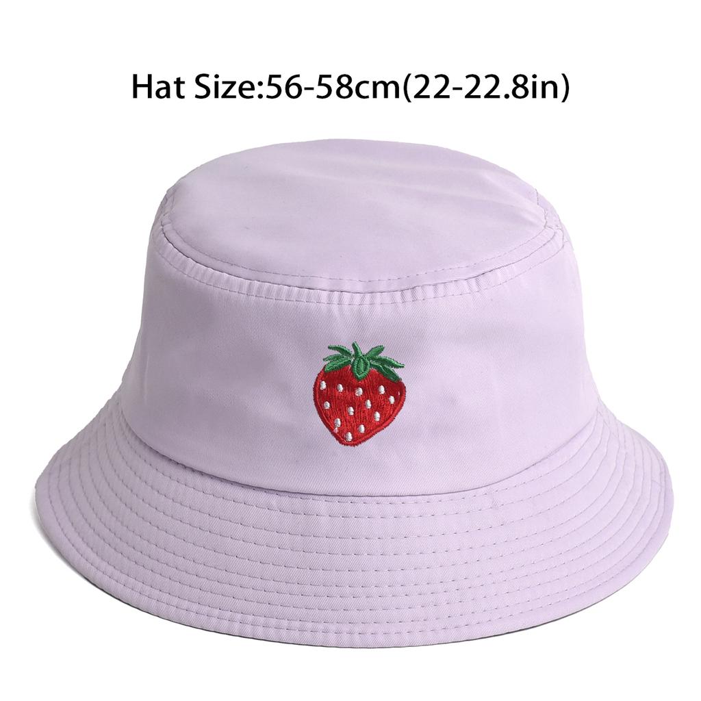 Korean Style Embroidered Strawberry Fisherman Hat Women's Summer Versatile Face Slimming Sun Protection Bucket Hat Trendy