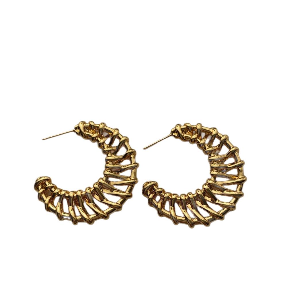 Unique Woven Texture Metal Ring Earrings Earrings Three-dimensional Retro Exquisite Design Earrings