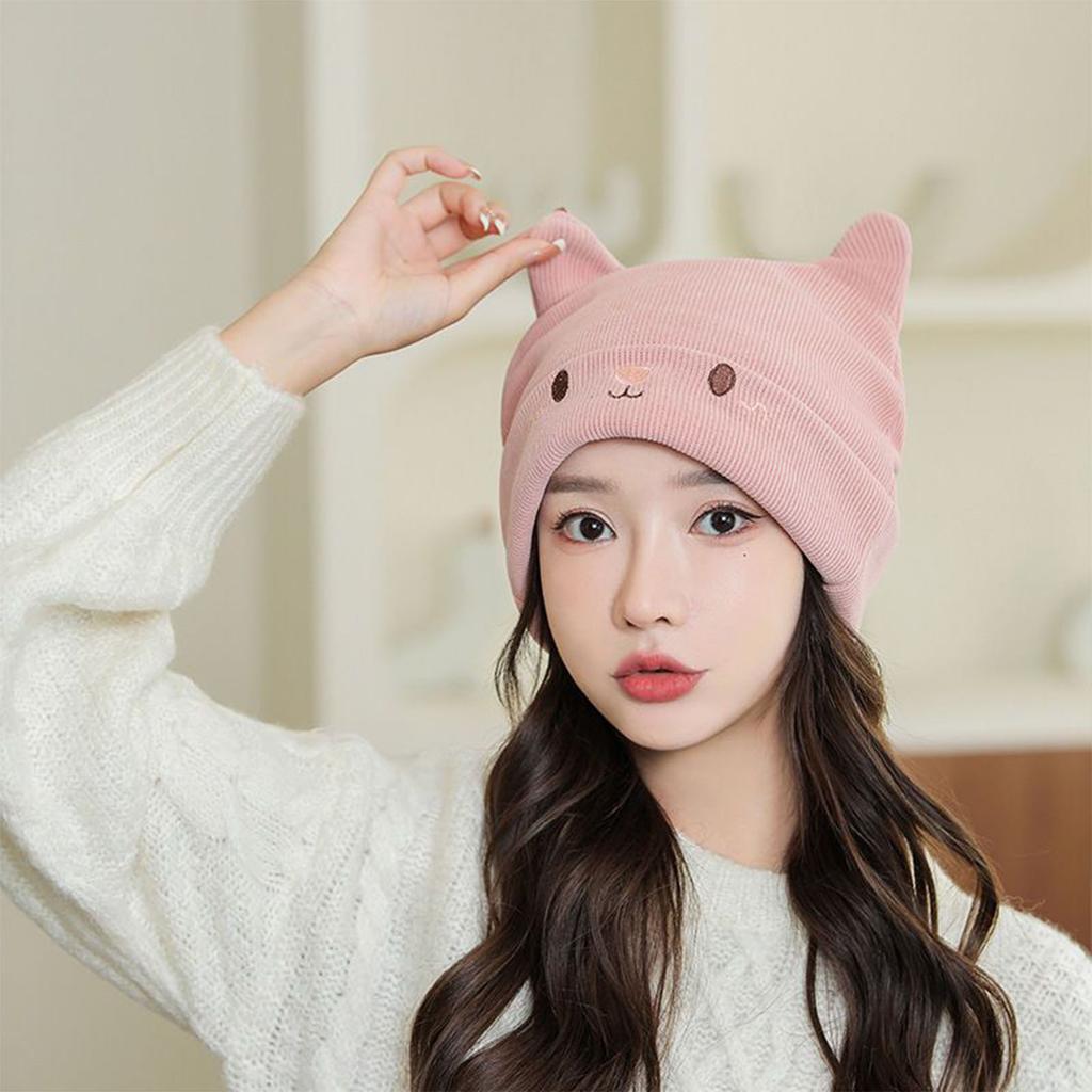 Cute Woollike Knitted Hat Cat Ears Womens Lady Girl Headgear Cap Christmas Hats Soft Beanie Hat Pullover Cap