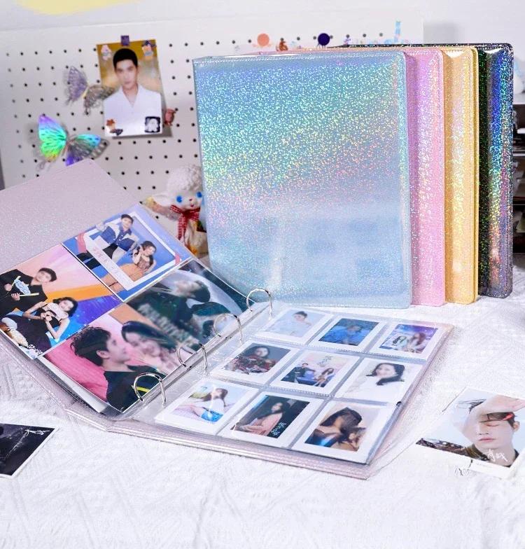Laser Farbe A4 Fotokarten-Ordner D-Ring Groß 9-Fächer Sammelbuch 3-Zoll Fotoalbum PU-Leder Foto-Halter Koreanisch Kpop