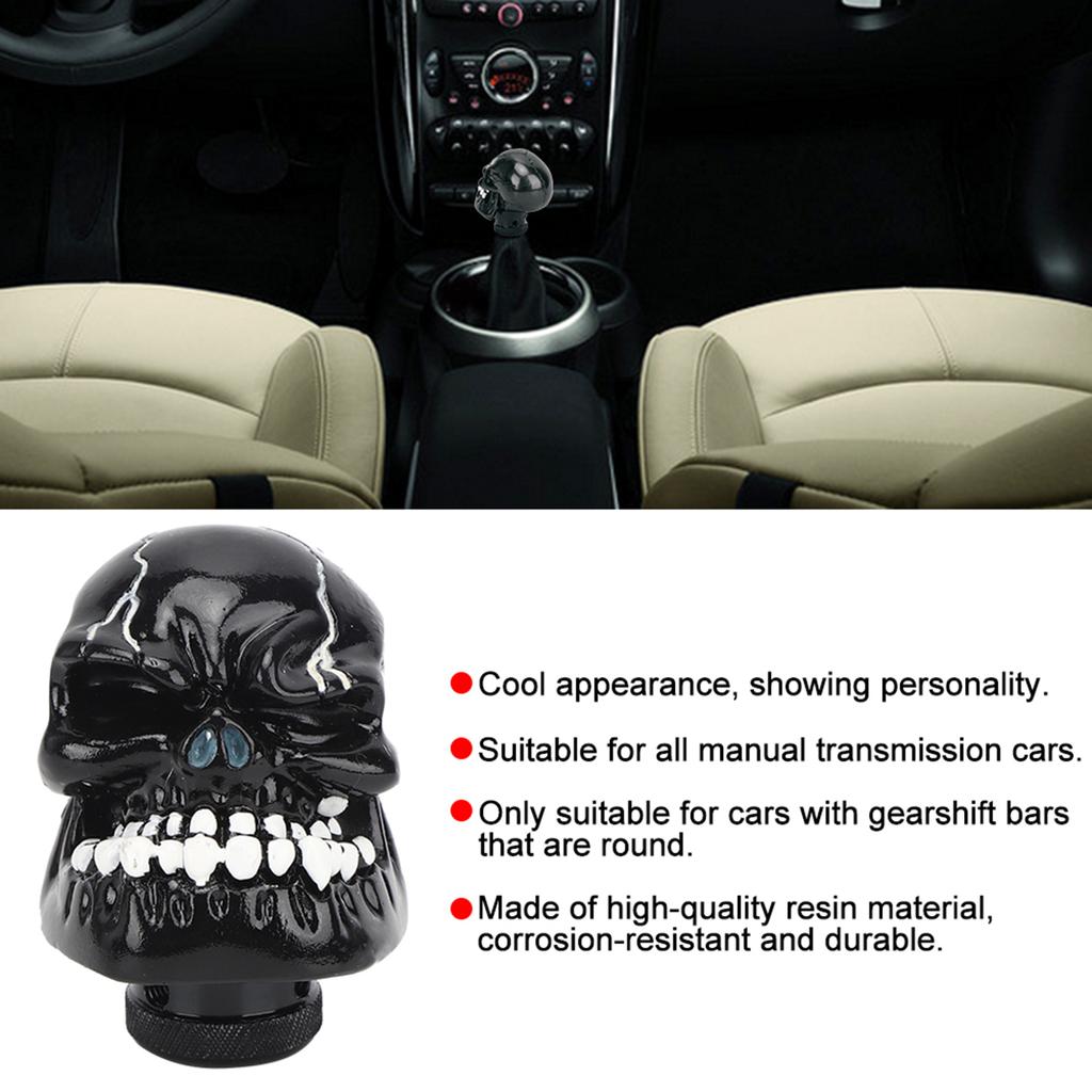 Skull Head Stick Manual Shift Knob Lever Modified Shifter Gear 8MM  10MM  12MM AdaptersBlack