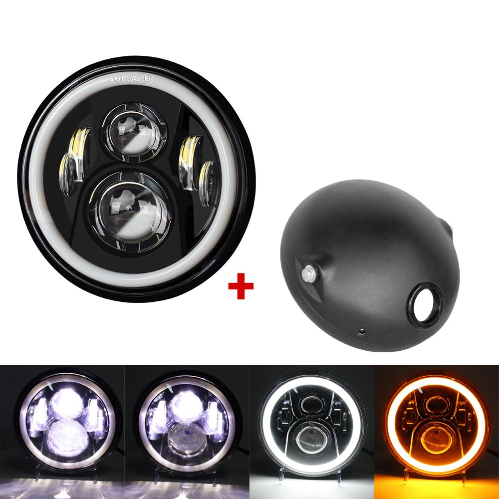7.5 inch Universal Cafe Racer Round Motorcycle LED Head lamp Headlamp Distance Light Refit 7.5'' Motorcycle Headlight Cafe Racer