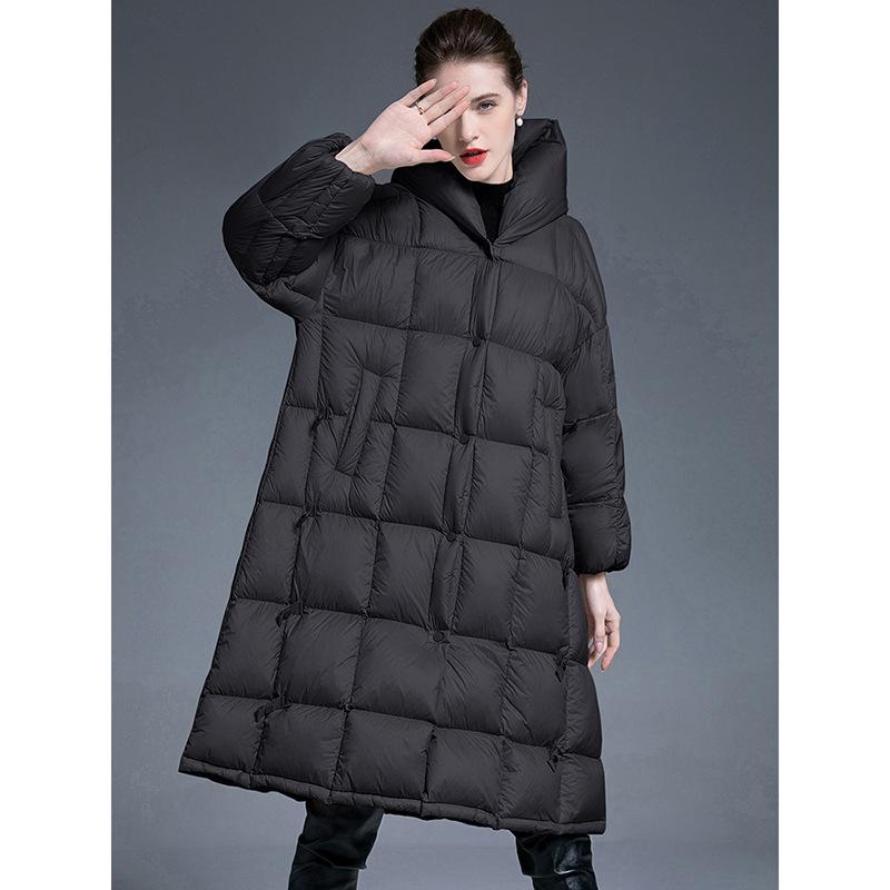 New winter down jacket women's medium and long over-knee thickened loose and thin adjustable A white duck down jacket