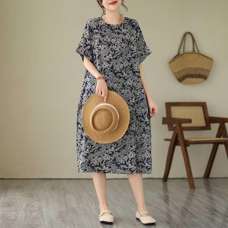 Navy Knee-length Mid-length Mom Temperament Dresses