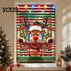 Winter Holiday Home Decor Christmas Window Cover Banner with Santa Claus and Elk Patterns, Xmas Drapes Peeking Ornament, Wall Hanging Festive Display