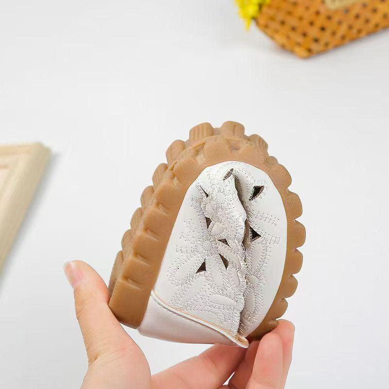 Woman's Summer Leather Hollow Out Flat Sole Shoes Round Toe Shallow Slip On Soft Sole Non Slip Breathable Lightweight Sandals