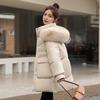Winter Damen Mittellange Lockere Baumwollgepolsterte Jacke mit Großem Pelzkragen und Daunenjacke