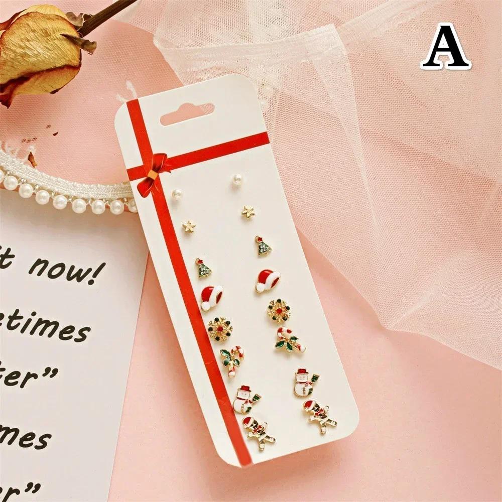 

Рождественский комплект сережек, рождественские подарки для женщин, 8 пар, комплект сережек в виде елки с изображением лося, модные аксессуары для женщин A