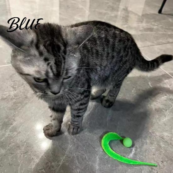 Durable Cat Toy Interactive Bouncy Ball with Tail Colorful Fuzzy Worm Rainbow Chasing