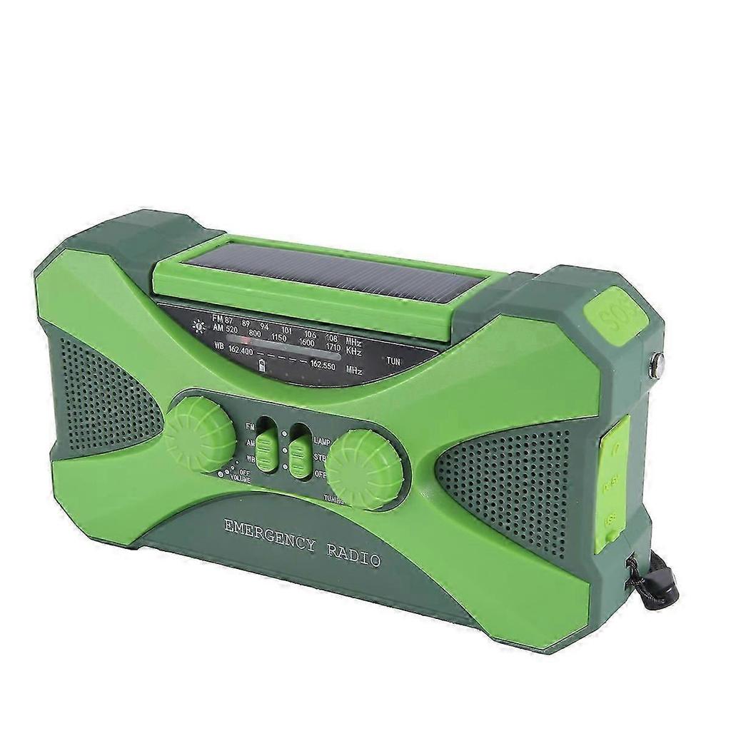 10000MAh Emergency Radio, Solar Hand Crank with Charger, LED Green