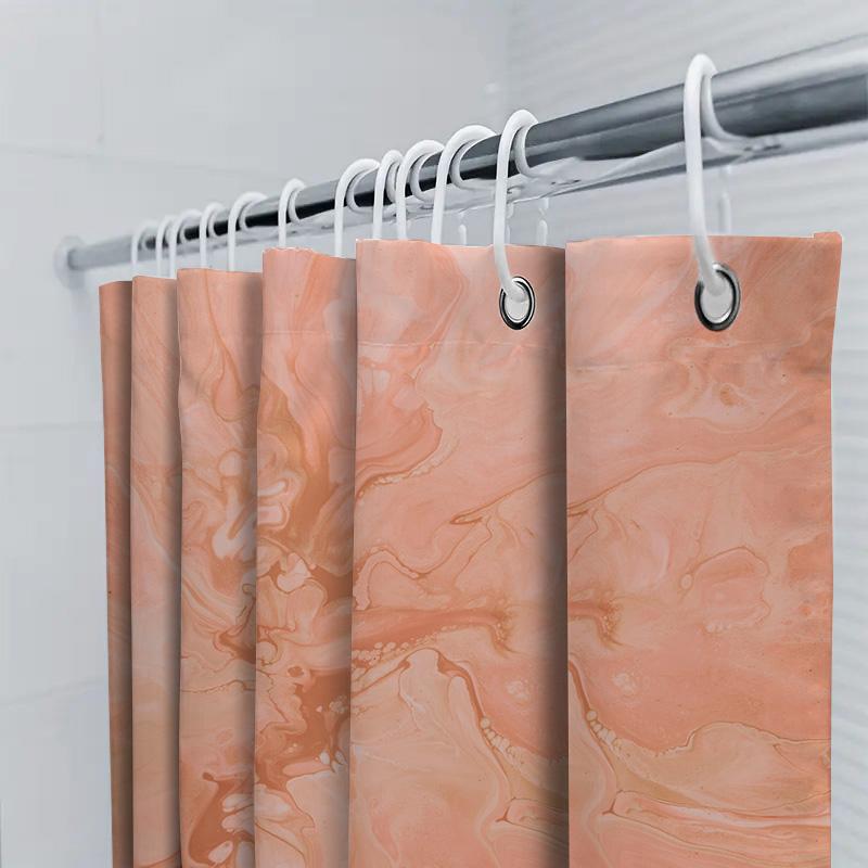 Luxury Marble Print Shower Curtain Soft Fabric, Quick Dry Waterproof Bathroom Decor For Home Hotel Use Peach Color (180X245Cm)