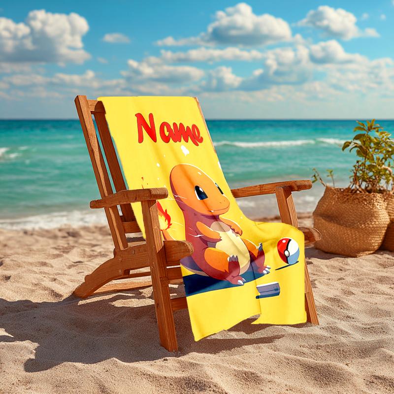 Personalized customized proof beach towel with Pokémon Charmander pattern - soft, absorbent,quick-drying,perfect swimming,camping&bathing