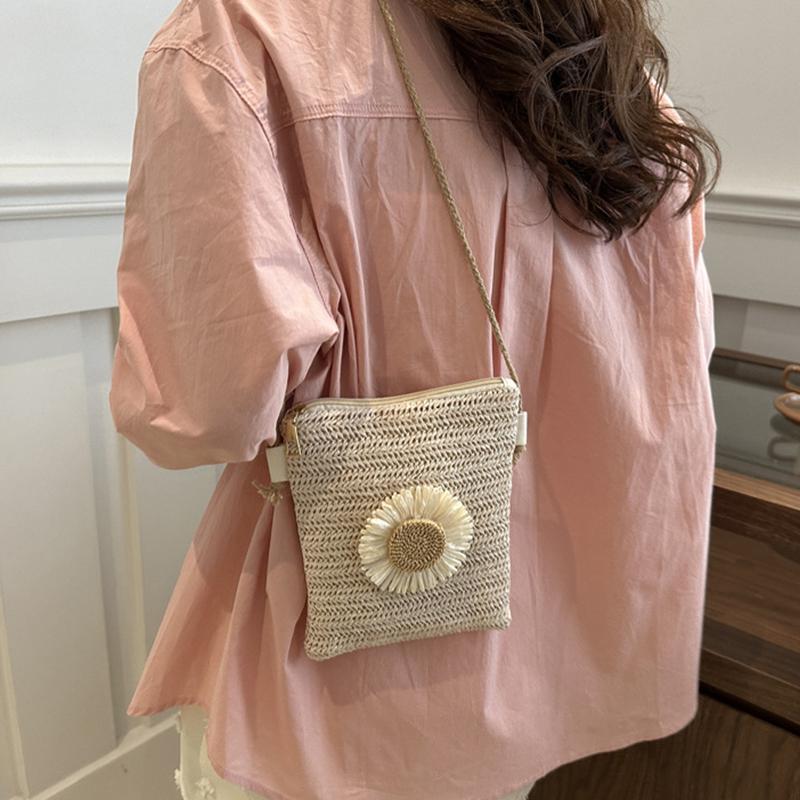 Grass Woven Shoulder Bag Casual Small Braided Crossbody Bag Women Beach Purse and Handbags Summer Sling Bag