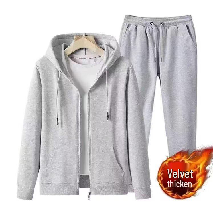 Men's Casual Sports Hoodie and Sweatpants Set - Spring/Autumn Outdoor Zipper Cardigan