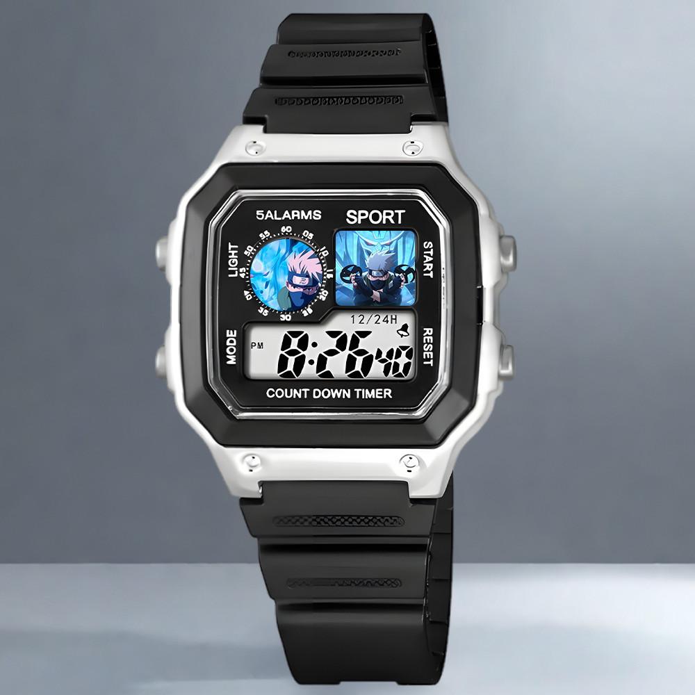 Naruto, Kakashi Sasuke, Anime Würfel, Wasserdichte Elektronische Sportuhr für Schüler, Wecker, Nachtlicht